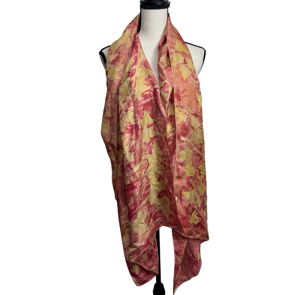 Pink‎ and Yellow 100% Silk Floral Scarf